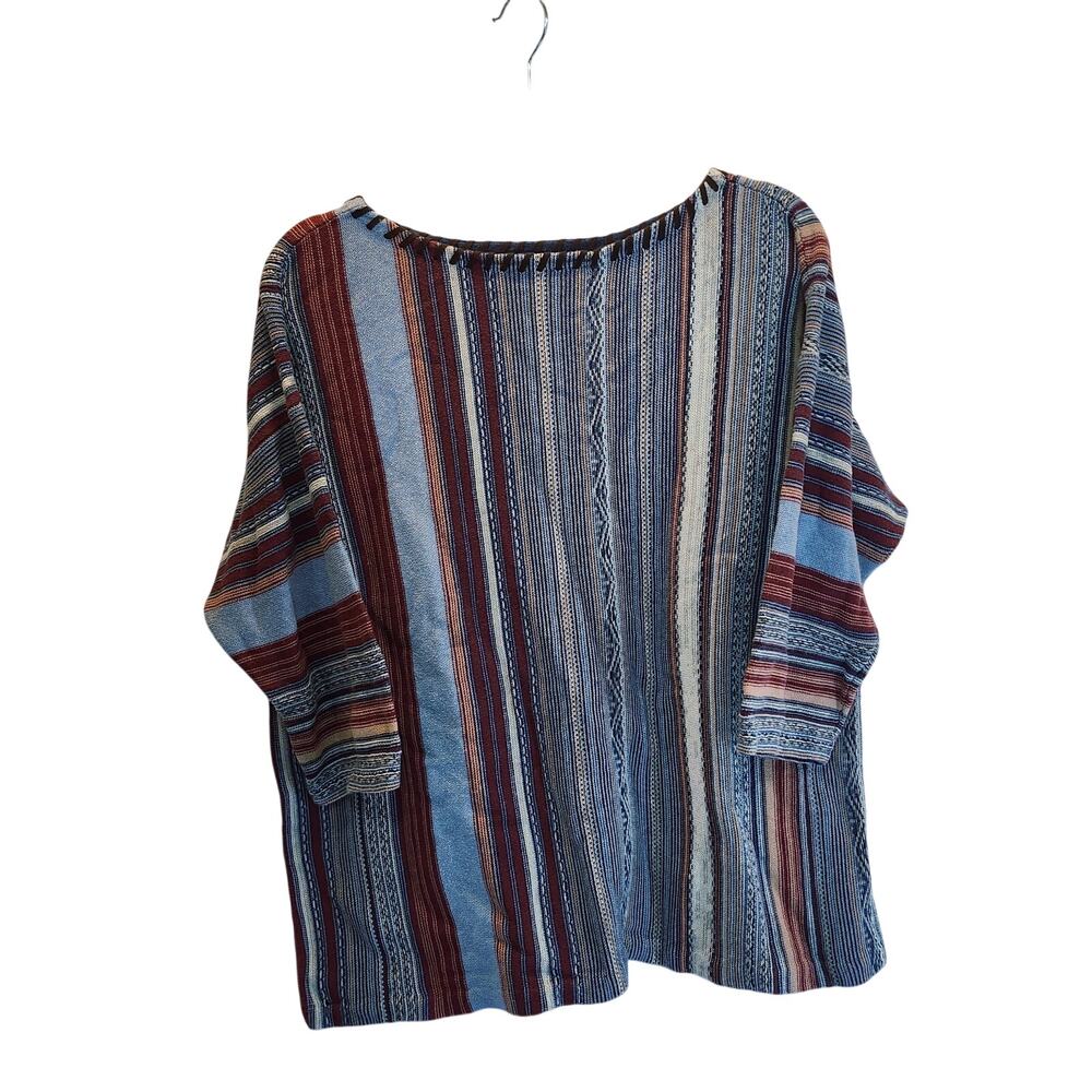 Chaps Womens SZ 1X Coastal Western Inspired Striped 3/4 Sleeve Sweater